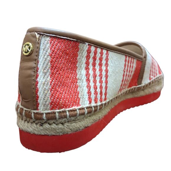 Michael Kors Mathilde Espadrille Heavy Canvas Women Shoes Red White Stripe Woven - Picture 4 of 7